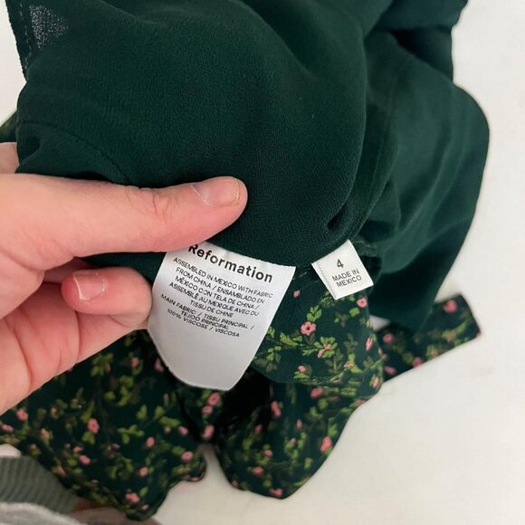 New Reformation Niara Tie Straps Smocked Floral Mini Dress In Coriander - Picture 8 of 8